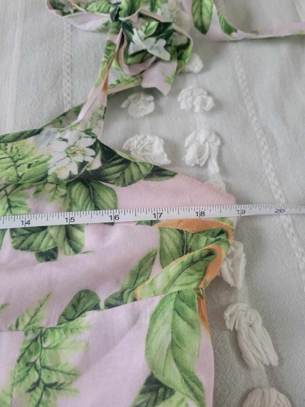 Aqua Citrus Print Tiered Midi Cotton Flowy Wedding Guest Garden Party Dress L - Picture 5 of 9